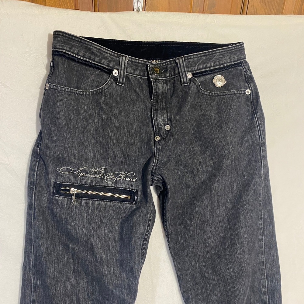 Crown Holder Imperial Brand Mens Faded Black Jeans Velvet Studded Pockets 34x31 - Picture 2 of 16